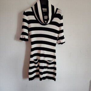 Ladies SZ PM Inc Black/Cream Cowl Neck Stripe Short-Sleeve Tunic …